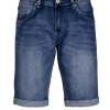 Bermuda jeans con baffatture e scoloriture uomo