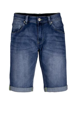 Bermuda jeans con baffatture e scoloriture uomo