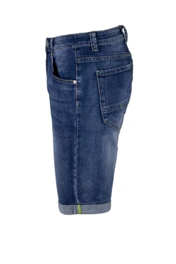 Bermuda jeans con baffatture e scoloriture uomo