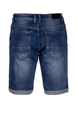 Bermuda jeans con baffatture e scoloriture uomo