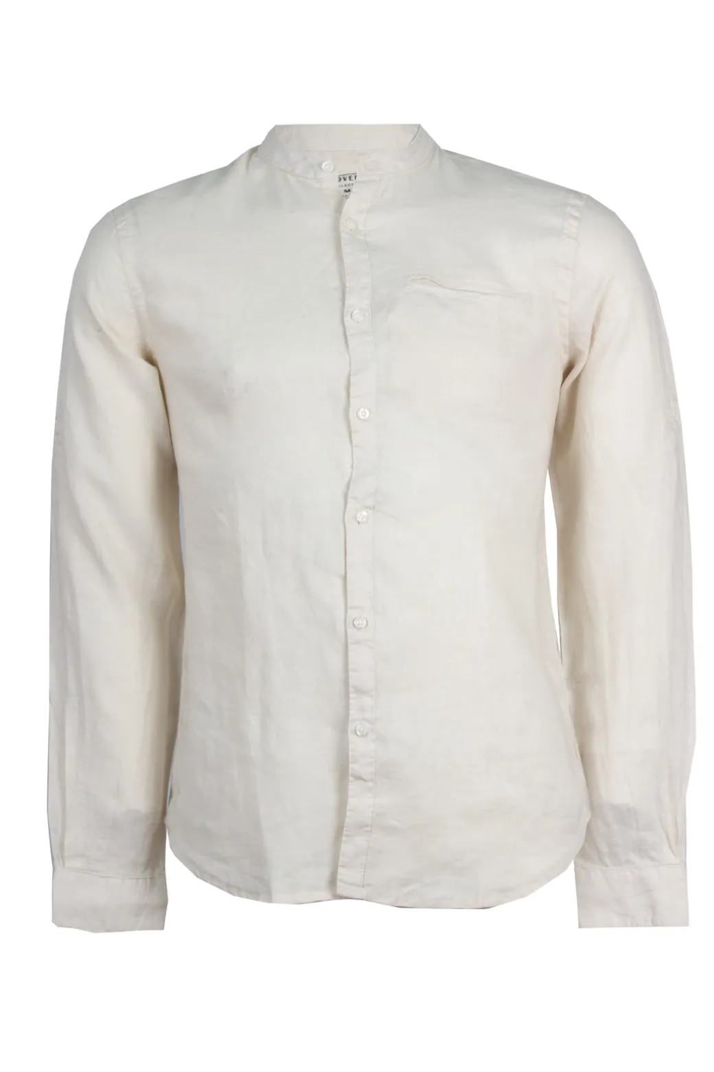 Camicia collo coreana in puro lino tinta unita