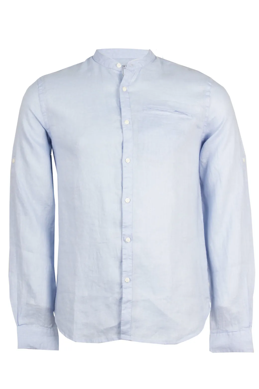 Camicia collo coreana in puro lino tinta unita