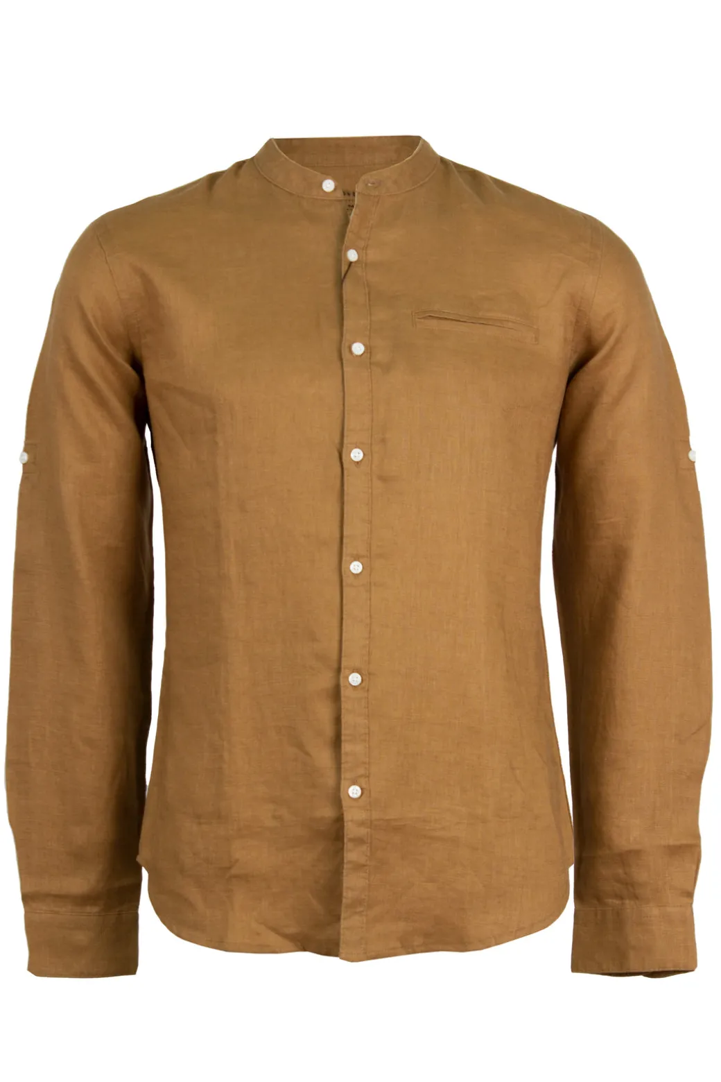 Camicia collo coreana in puro lino tinta unita