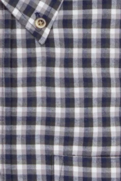 Camicia in flanella rasata a quadretti blu e grigio