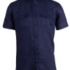 Camicia in puro lino manica corta con collo button down e doppio taschino sul petto