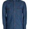 Camicia jeans con bottoni in osso e doppio taschino sul petto