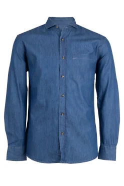Camicia jeans con collo francese e taschino sul petto