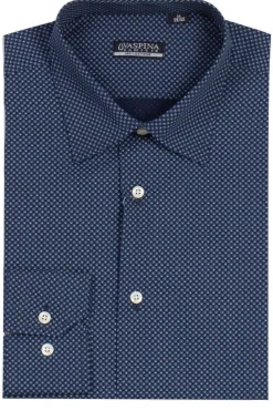 Camicia manica lunga in puro cotone microfantasia con vestibilità regular fit
