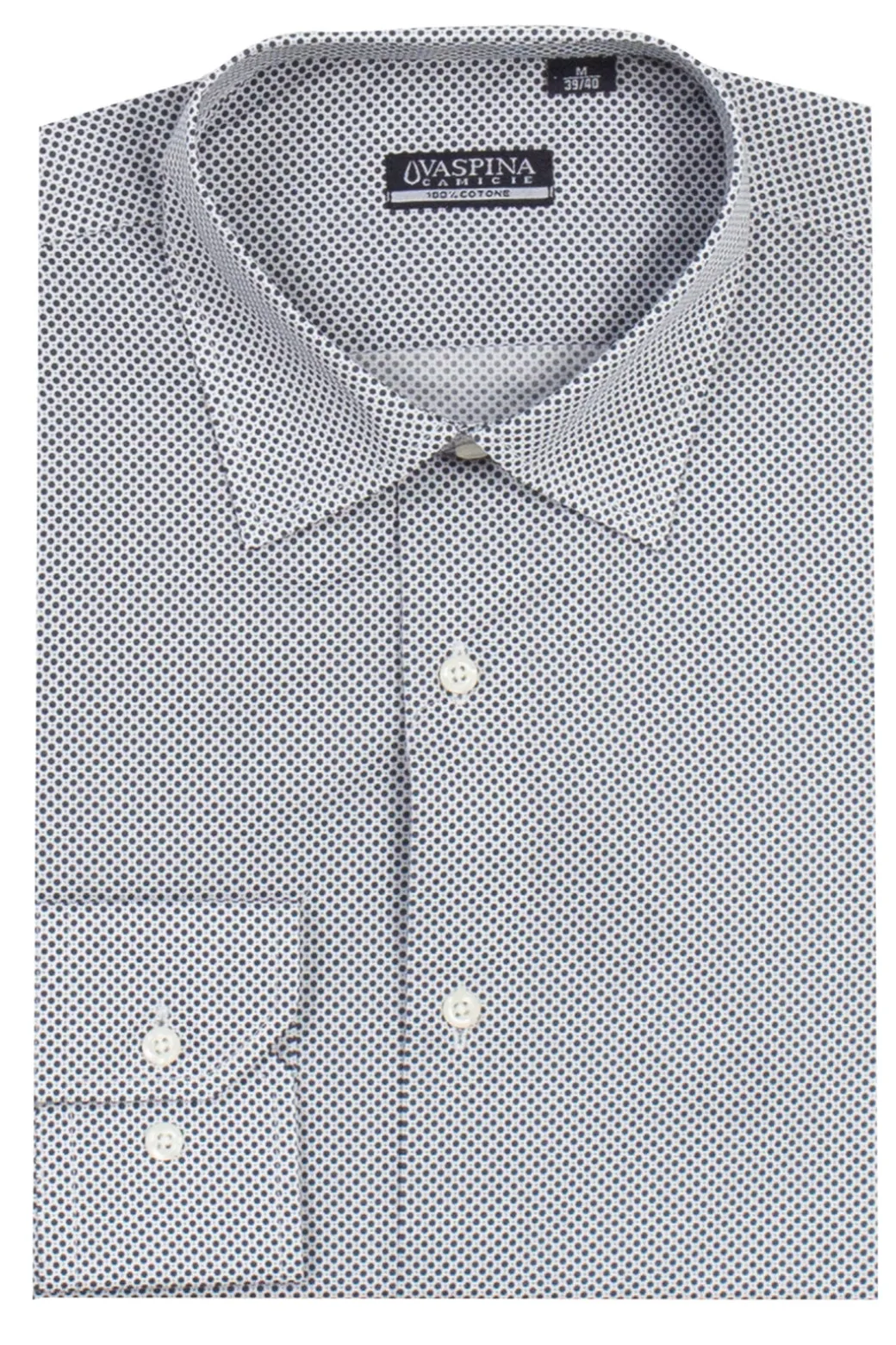 Camicia manica lunga in puro cotone microfantasia con vestibilità regular fit