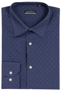 Camicia manica lunga in puro cotone microfantasia con vestibilità regular fit