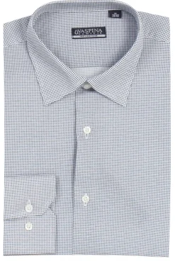 Camicia manica lunga in puro cotone microfantasia con vestibilità regular fit
