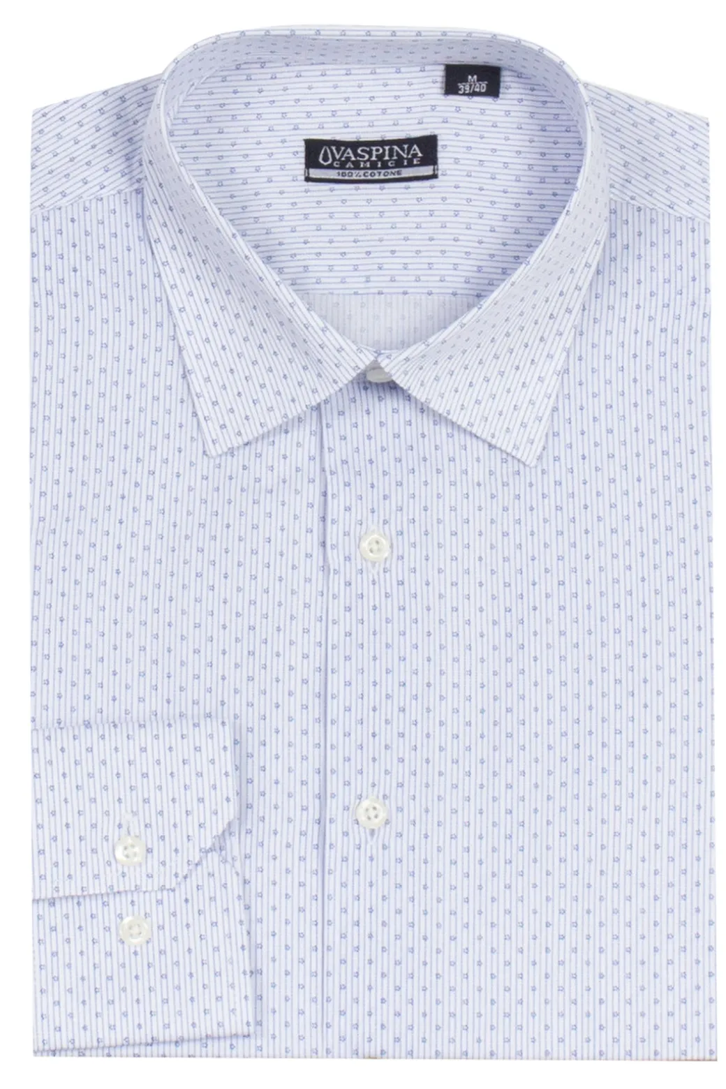 Camicia manica lunga in puro cotone microfantasia con vestibilità regular fit