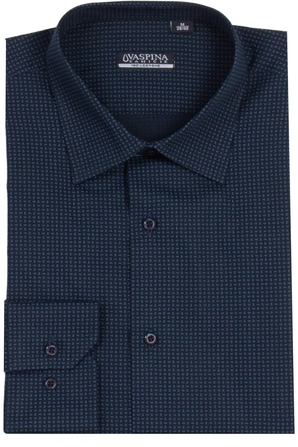 Camicia manica lunga in puro cotone microfantasia con vestibilità regular fit