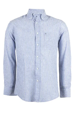 Camicia rigata in misto lino button down