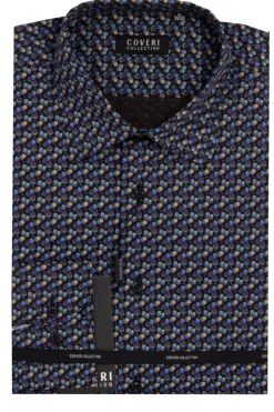 Camicia semi slim fit in puro cotone microfantasia