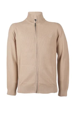 Cardigan full zip con collo alto in puro cotone chicco di riso e doppia tasca laterale