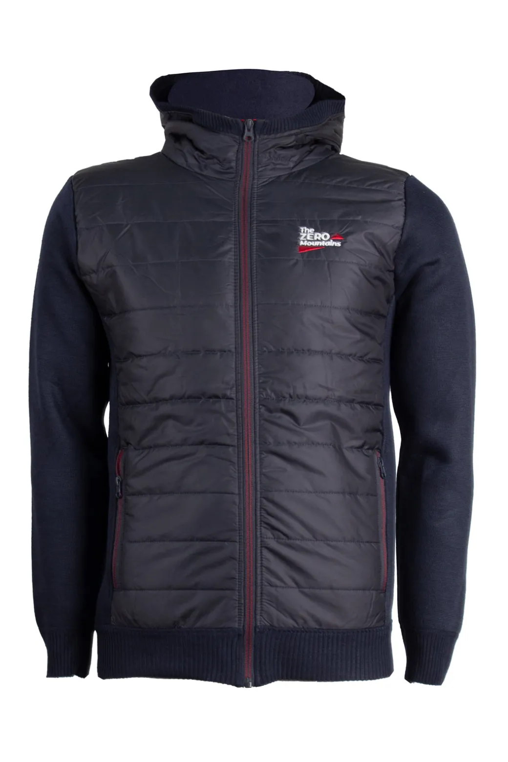 Giubbino imbottito con retro e maniche in maglia e soft shell con cappuccio e zip intera