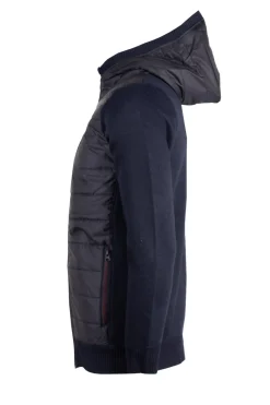 Giubbino imbottito con retro e maniche in maglia e soft shell con cappuccio e zip intera