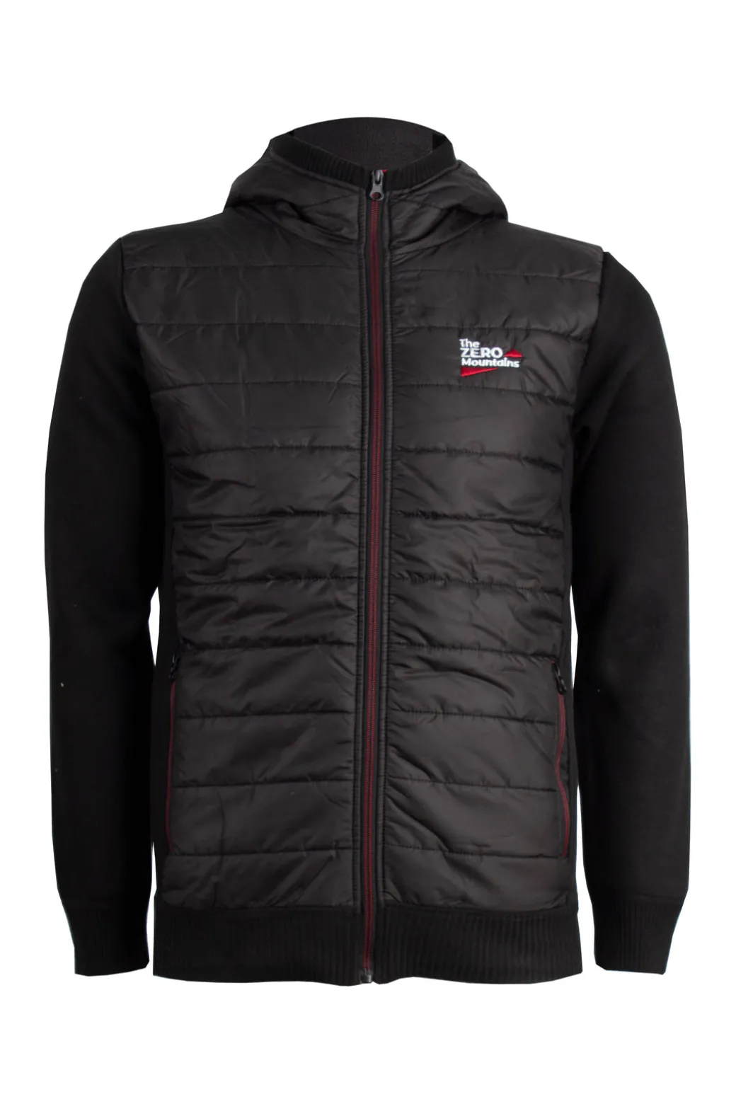 Giubbino imbottito con retro e maniche in maglia e soft shell con cappuccio e zip intera