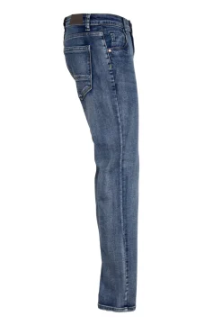 Jeans elasticizzato 5 tasche con cuciture colorate