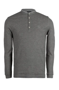 Polo coreana manica lunga in cotone piquet