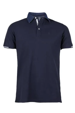 Polo in cotone piquet con collo a contrasto stile jeans