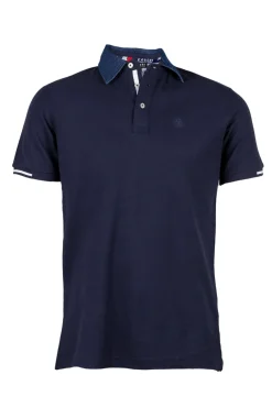 Polo uomo in cotone piquet con colletto denim