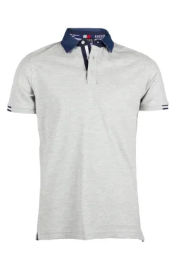Polo uomo in cotone piquet con colletto denim