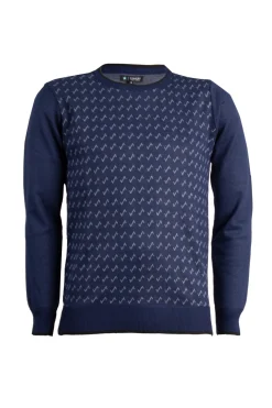 Pullover girocollo con disegni e toppe in contrasto sui gomiti