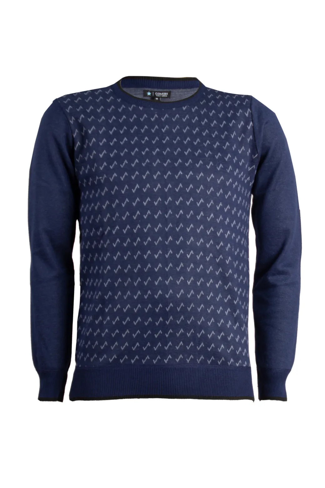Pullover girocollo con disegni e toppe in contrasto sui gomiti