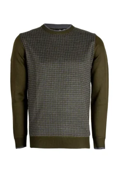 Pullover girocollo con fantasia pied de poule