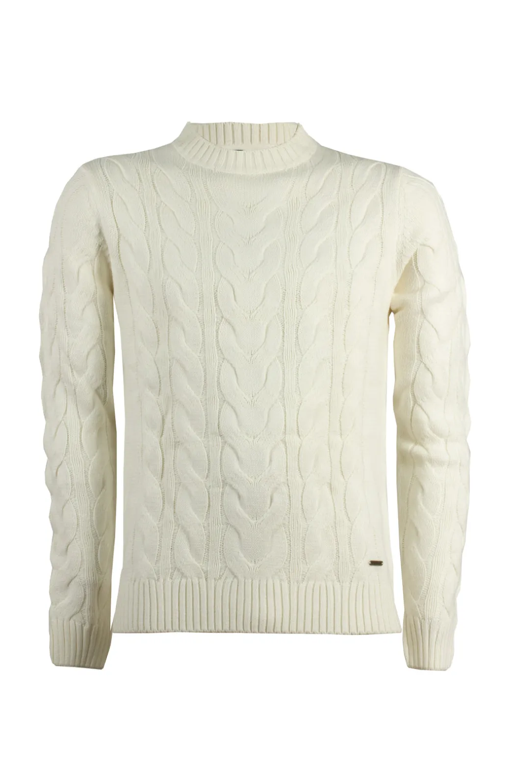 Pullover girocollo con lavorazione a trecce