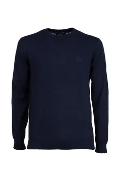 Pullover girocollo in puro cotone con ricamo ton sur ton