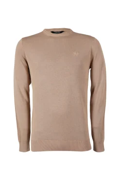 Pullover girocollo in puro cotone con logo ricamato sul petto