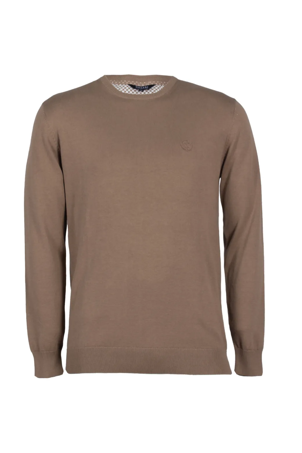 Pullover girocollo in puro cotone con ricamo ton sur ton