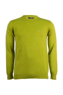 Pullover girocollo in puro cotone con ricamo ton sur ton