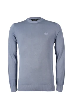 Pullover girocollo in puro cotone con logo ricamato sul petto