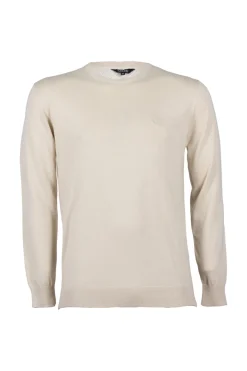 Pullover girocollo in puro cotone con ricamo ton sur ton