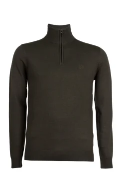 Pullover in misto lana mezza zip con logo ricamato sul cuore