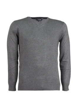Pullover scollo a v con parasudore in contrasto