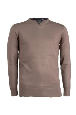 Pullover scollo a v con parasudore in contrasto