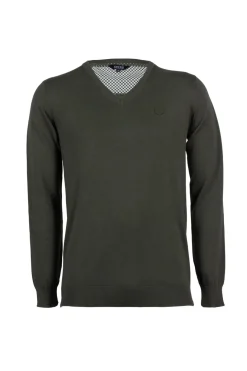 Pullover scollo a v in puro cotone con ricamo ton sur ton