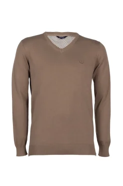 Pullover scollo a v in puro cotone con ricamo ton sur ton