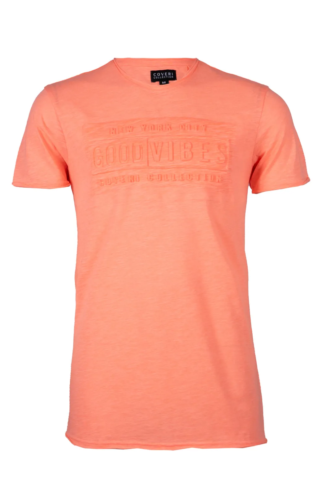 T-shirt girocollo in cotone slub fluo con stampa in rilievo