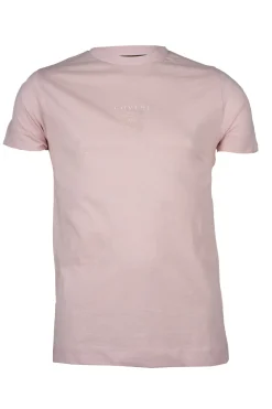 T-shirt girocollo in cotone pastello con stampa hd sul petto