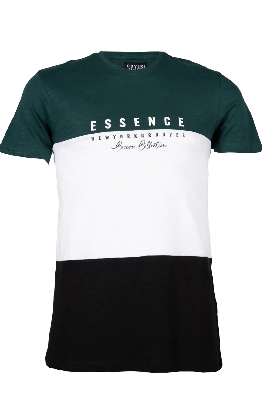 T-shirt manica corta in cotone slub a fasce con stampa HD sul petto