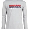 T-shirt manica lunga in puro cotone tinta unita con stampa digitale sul petto