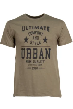 T-shirt tinta unita in cotone fiammato con stampa sul petto