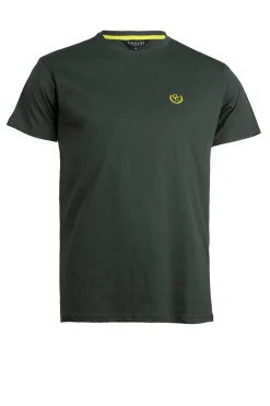 T-shirt tinta unita manica corta con logo ricamato in contrasto