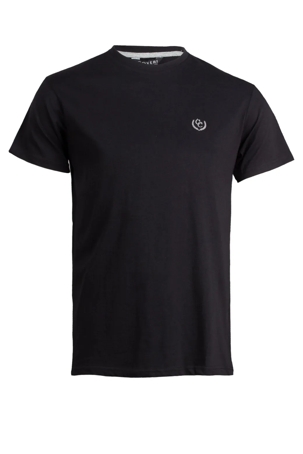 T-shirt tinta unita manica corta con logo ricamato in contrasto
